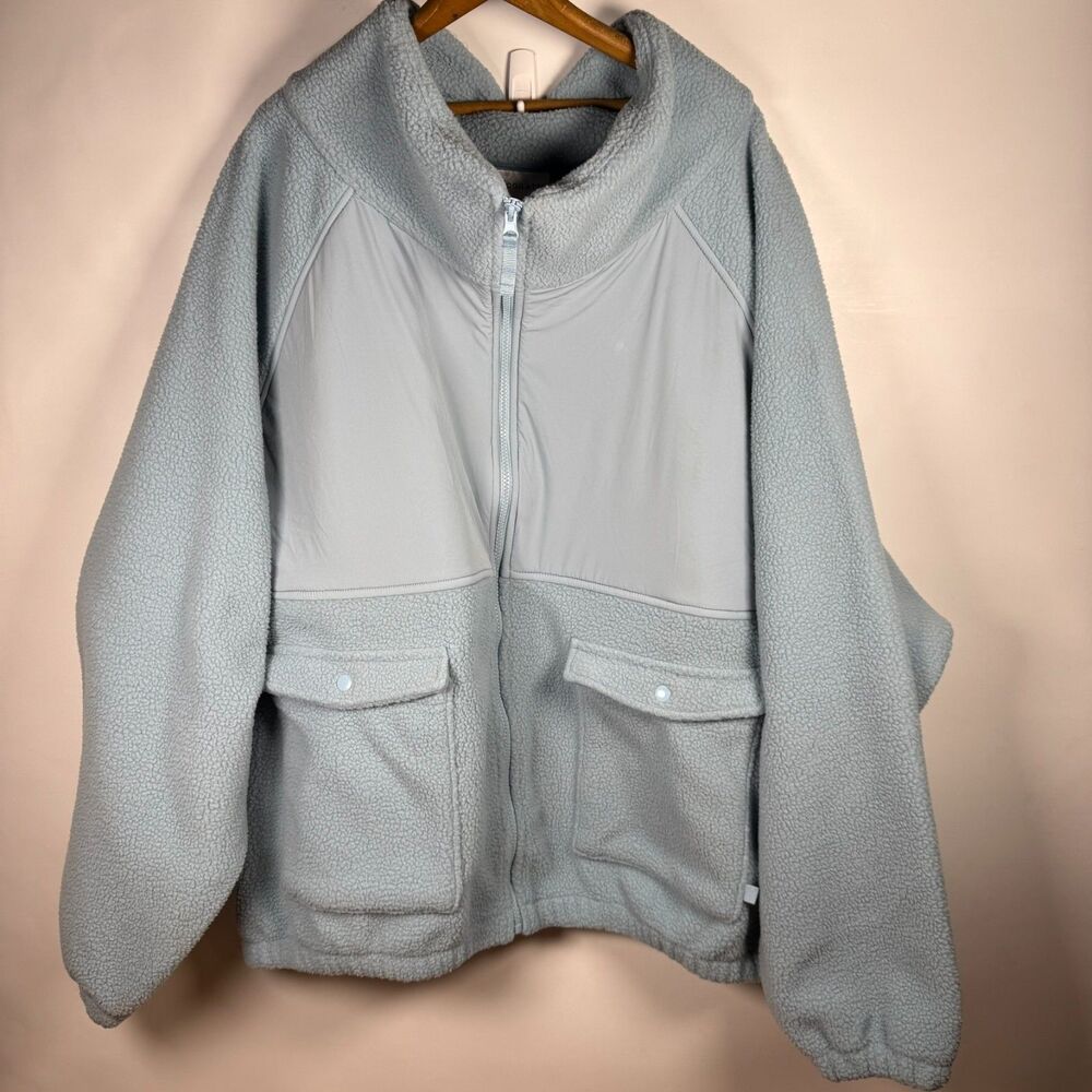 Blogilates Womens Bonfire Fleece Jacket Light Blue 3X Outerwear Athleisure Cozy